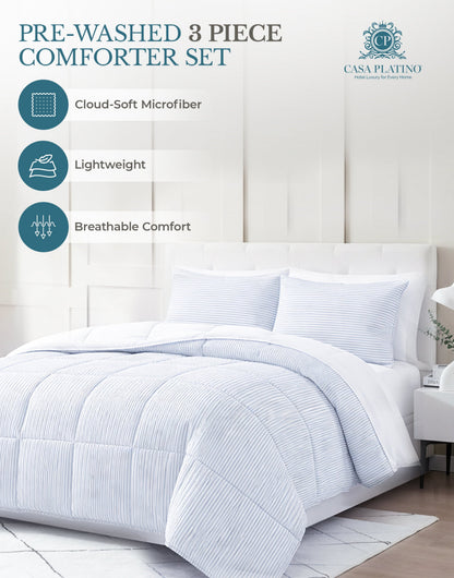 Down-Alternative Comforter cp-gallery: color=Ticking Stripe Blue; size=Queen