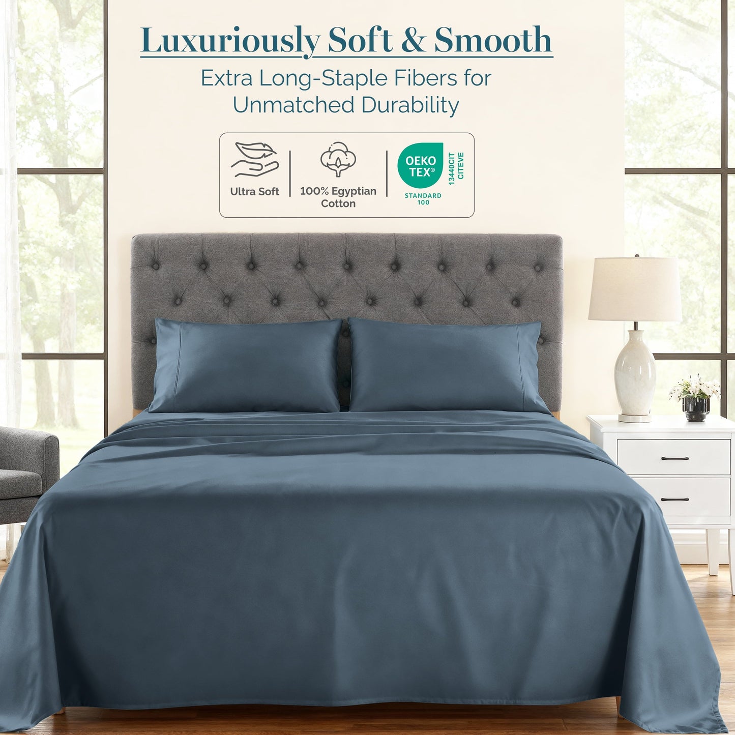 1000 Thread Count Egyptian Cotton Sheet Set cp-gallery: color=Dark Denim