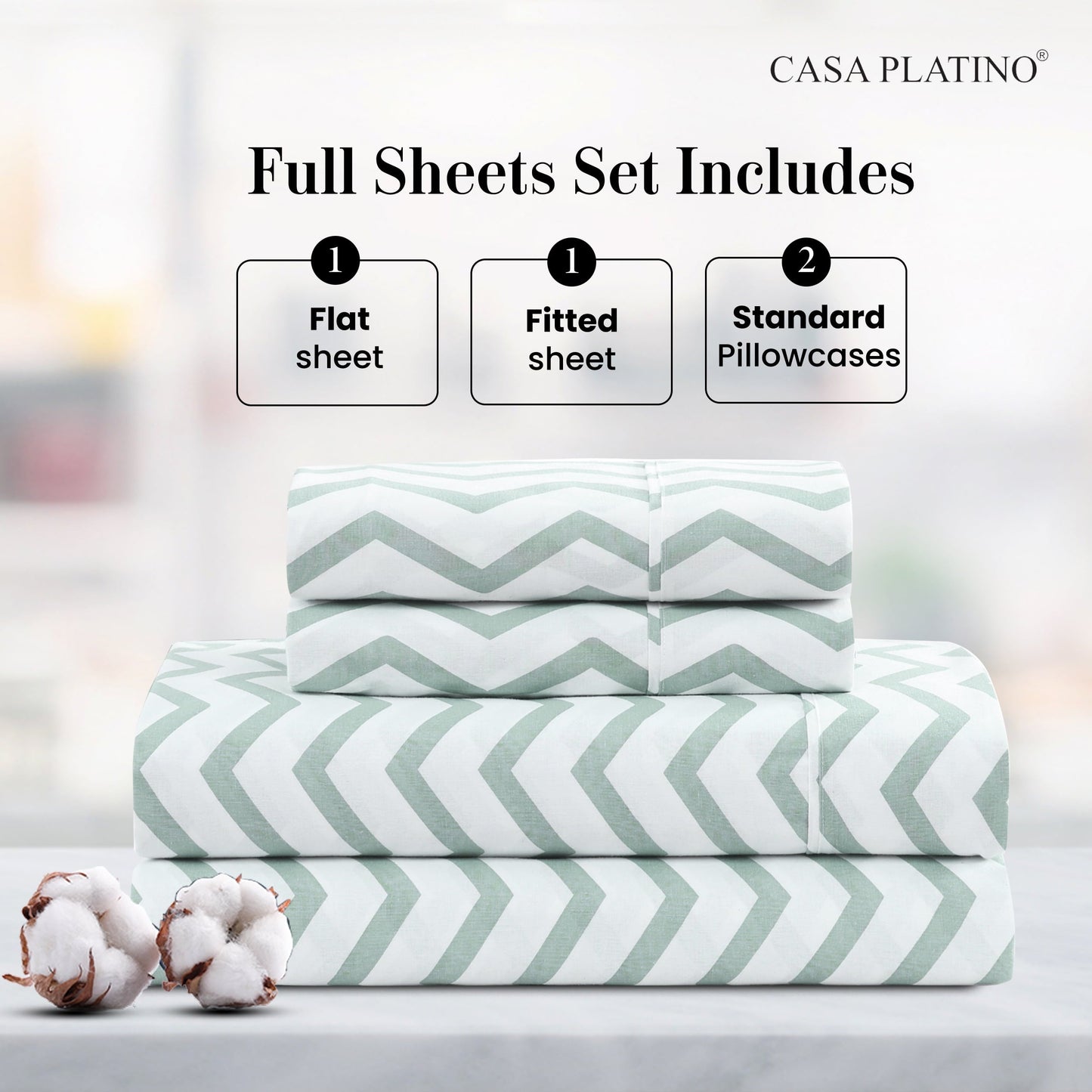 Percale Cotton Sheet Set cp-gallery: color=Chevron-cool Blue; size=Full
