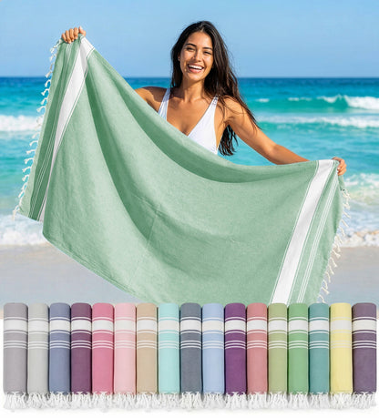 1 PIECE TURKISH BEACH TOWEL-JADE-GREEN