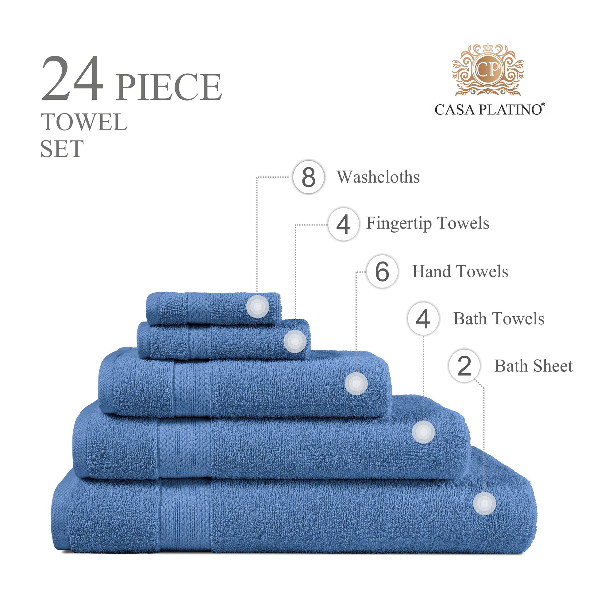 24-Piece Cotton Bath Towel Set