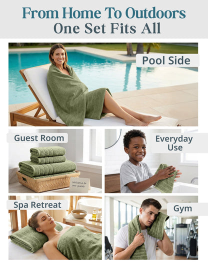 12-Piece Cotton Bath Towel Set cp-gallery: color=Oil Green; size=12 Piece Set