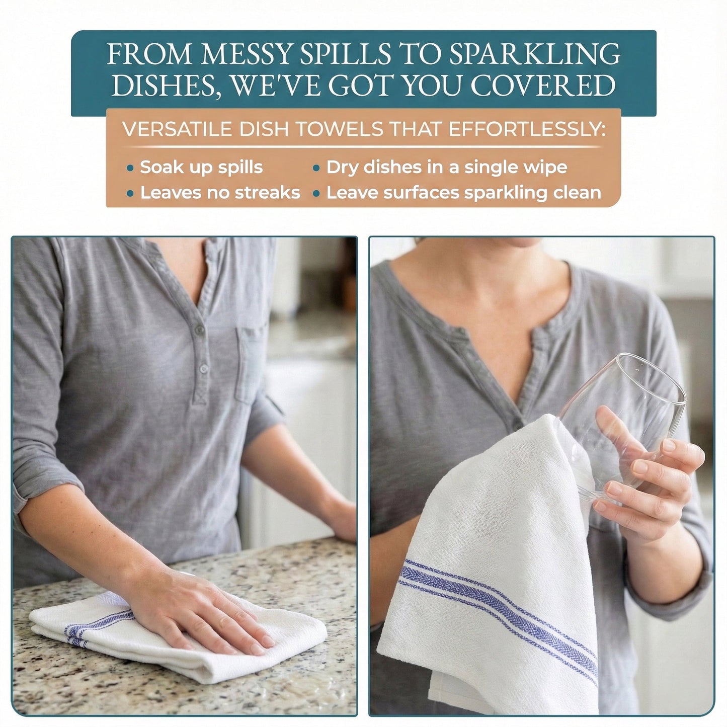 Herringbone Kitchen Towel Set cp-gallery: color=Blue Stripe