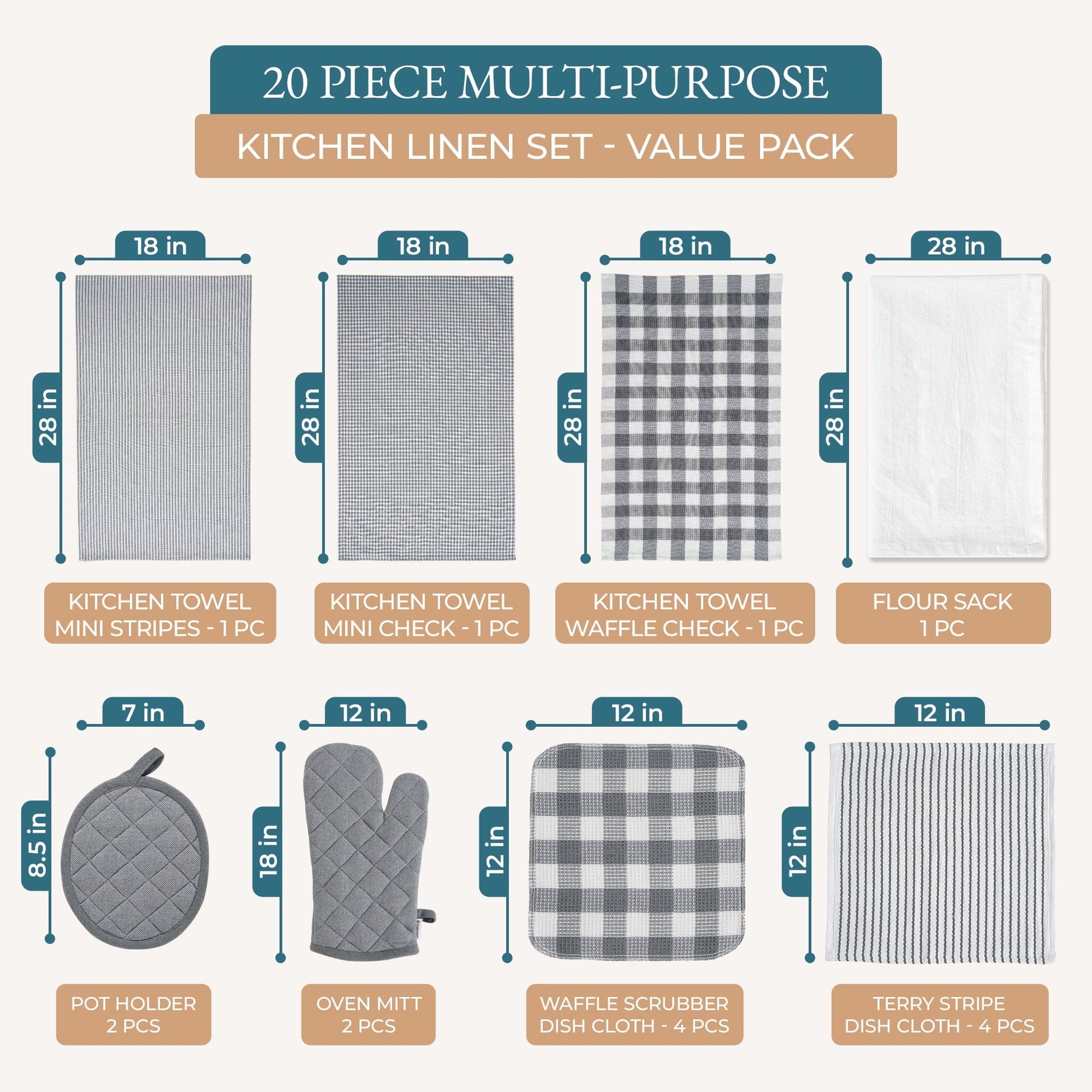 20-Piece Kitchen Towel Set Cotton Dish Towels
