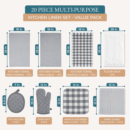 20-Piece Kitchen Towel Set Cotton Dish Towels cp-gallery: color=Grey; size=20 Piece Set