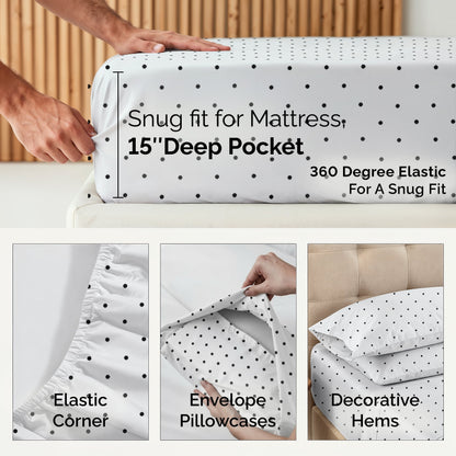 450 Thread Count Cotton Sheet Set cp-gallery: color=Polka Dot Black