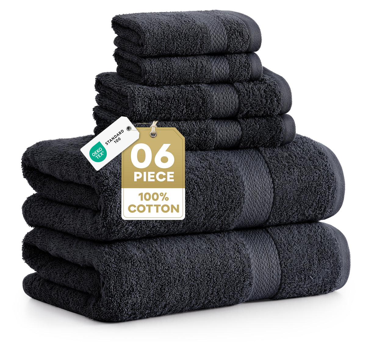 Lane Linen 6 Piece Cotton Towel Set - Black