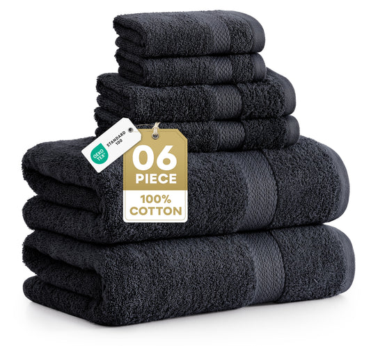 Lane Linen 6 Piece Cotton Towel Set - Black