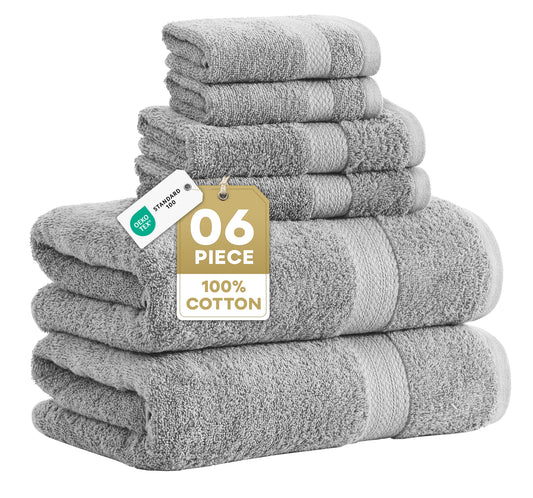 Lane Linen 6 Piece Cotton Towel Set - Grey