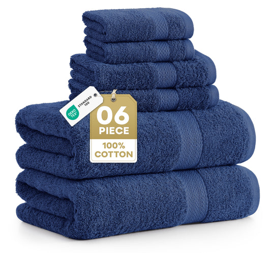 Lane Linen 6 Piece Cotton Towel Set - Navy