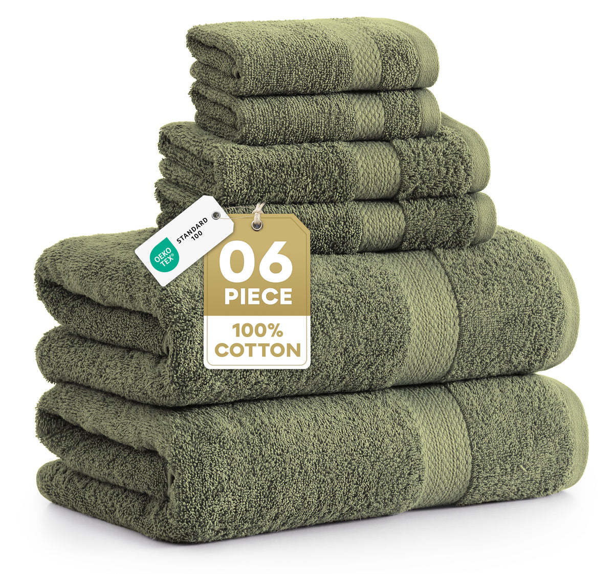 6 Piece Cotton Towel Set - Oil Green