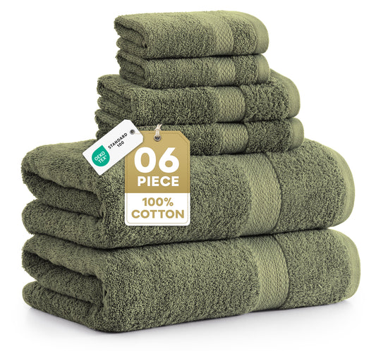 Lane Linen 6 Piece Cotton Towel Set - Oil Green