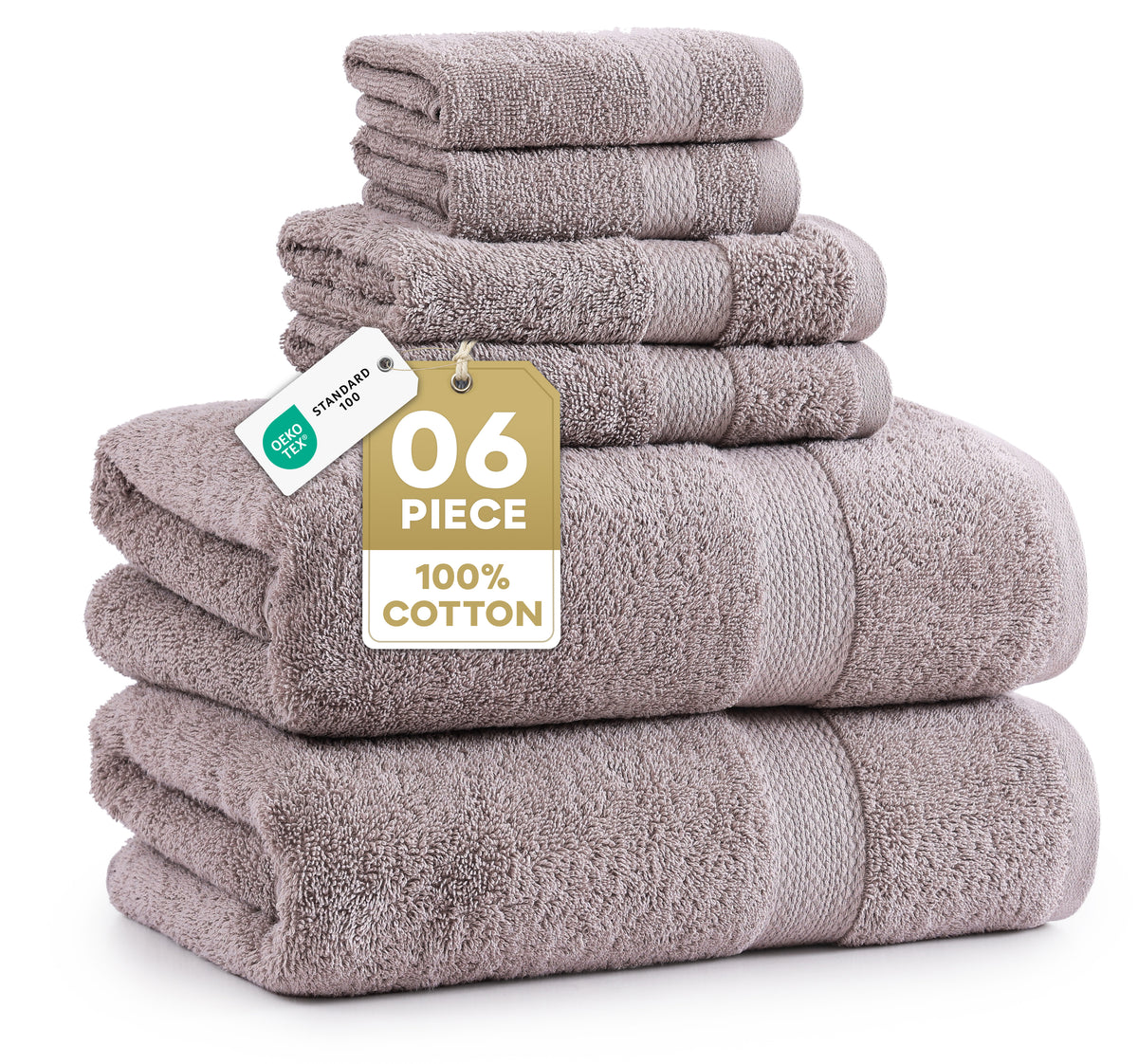 Lane Linen 6 Piece Cotton Towel Set - Platinum