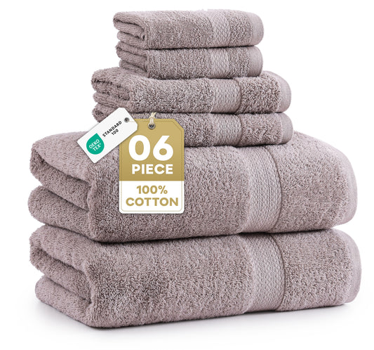 Lane Linen 6 Piece Cotton Towel Set - Platinum