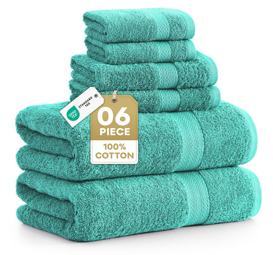Lane Linen 6 Piece Cotton Towel Set - Teal