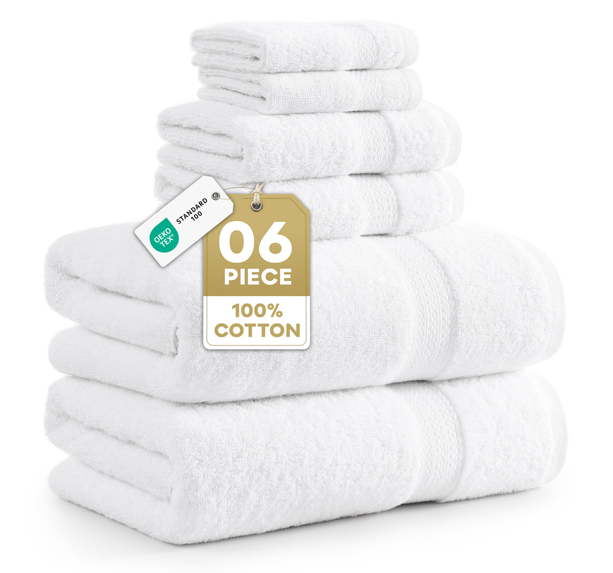 6 Piece Cotton Towel Set - White
