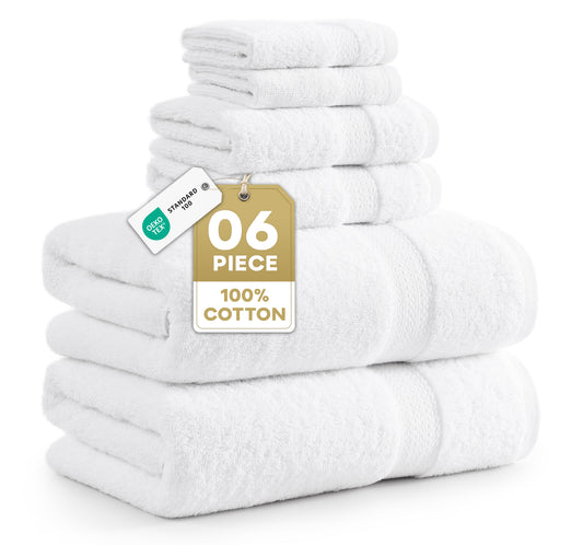 Lane Linen 6 Piece Cotton Towel Set - White