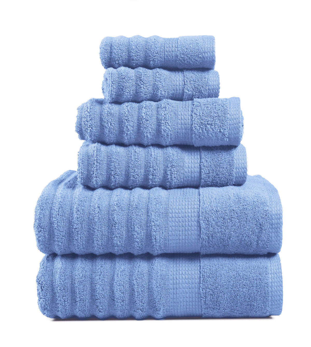 Lane Linen 6 Piece Ribbed Cotton Towel Set - Allure