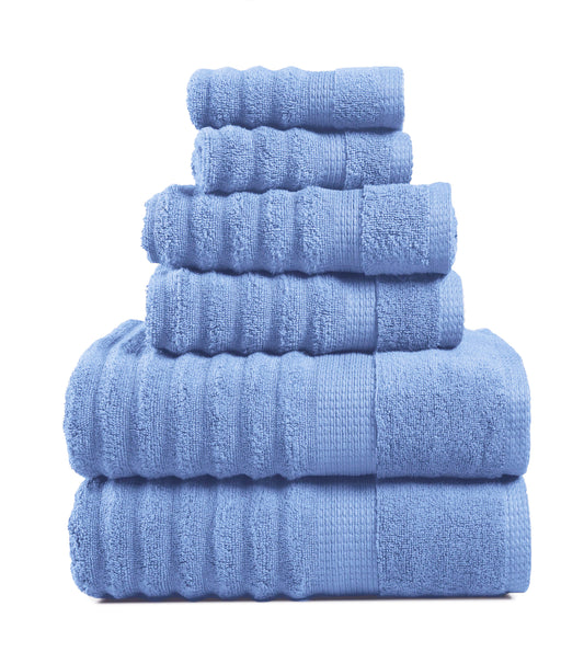 Lane Linen 6 Piece Ribbed Cotton Towel Set - Allure