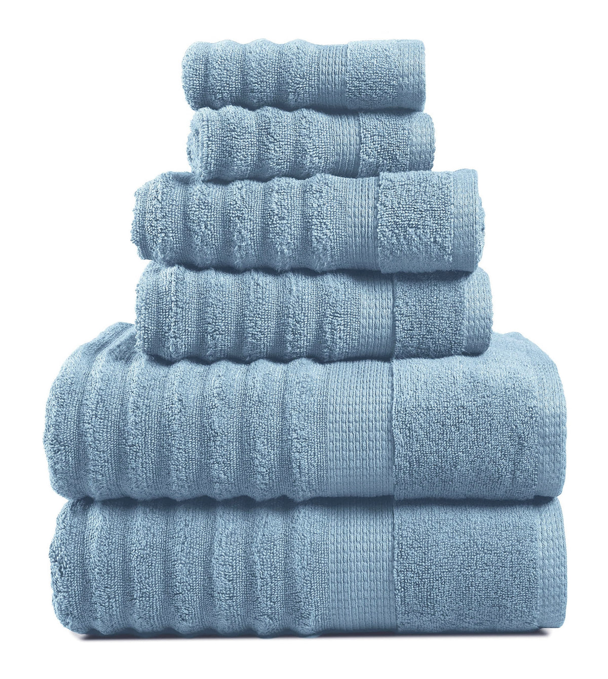 6 Piece Ribbed Cotton Towel Set - Blue
