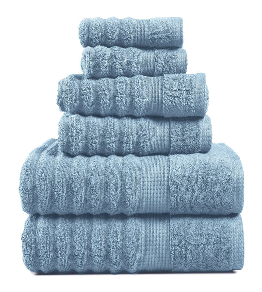 Lane Linen 6 Piece Ribbed Cotton Towel Set - Blue