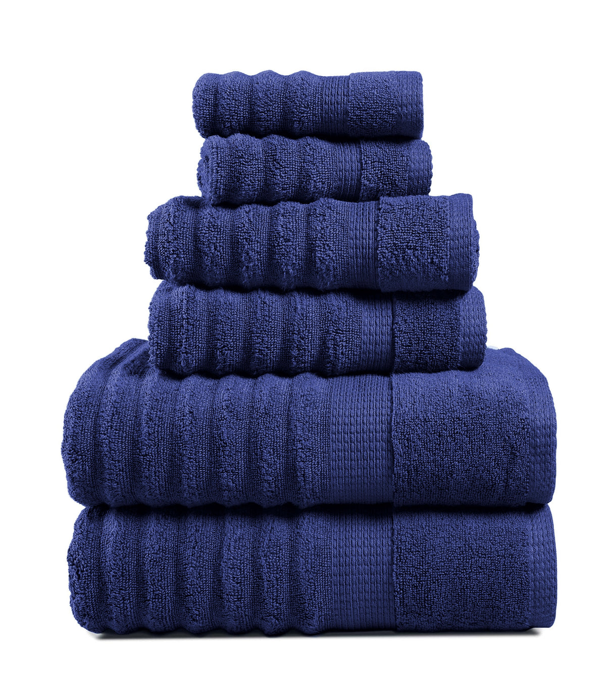 6 Piece Ribbed Cotton Towel Set - Navy