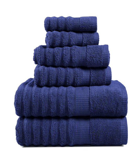 Lane Linen 6 Piece Ribbed Cotton Towel Set - Navy
