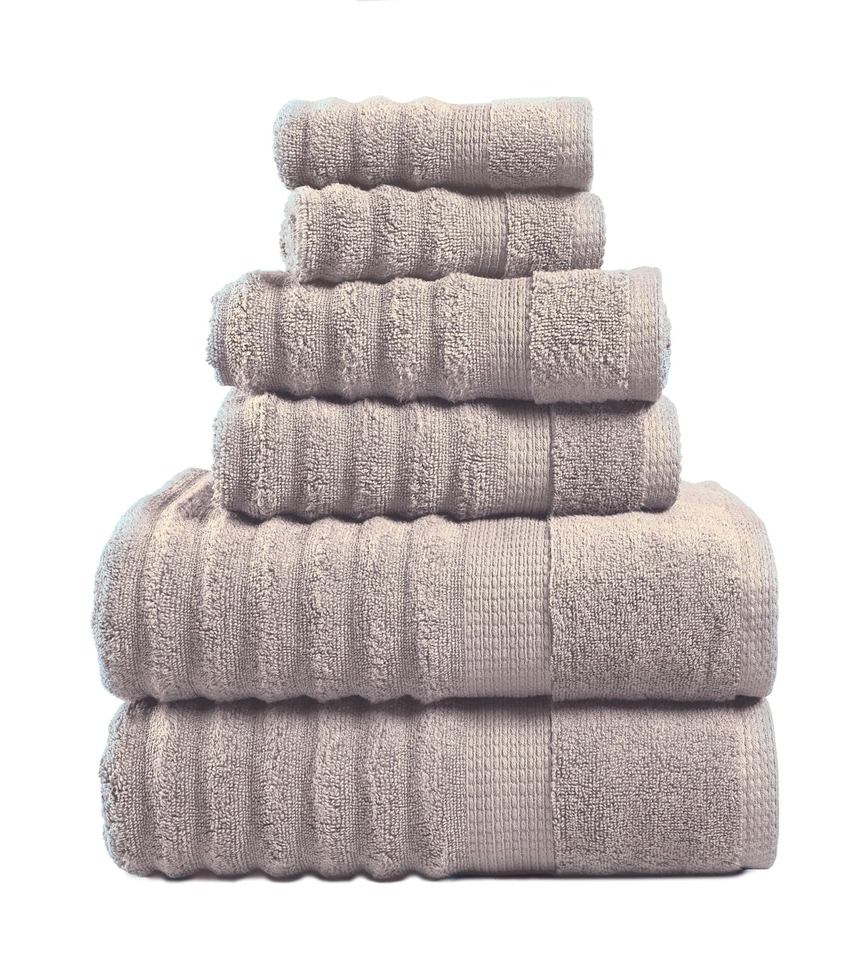 Lane Linen 6 Piece Ribbed Cotton Towel Set - Platinum