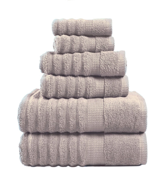 Lane Linen 6 Piece Ribbed Cotton Towel Set - Platinum