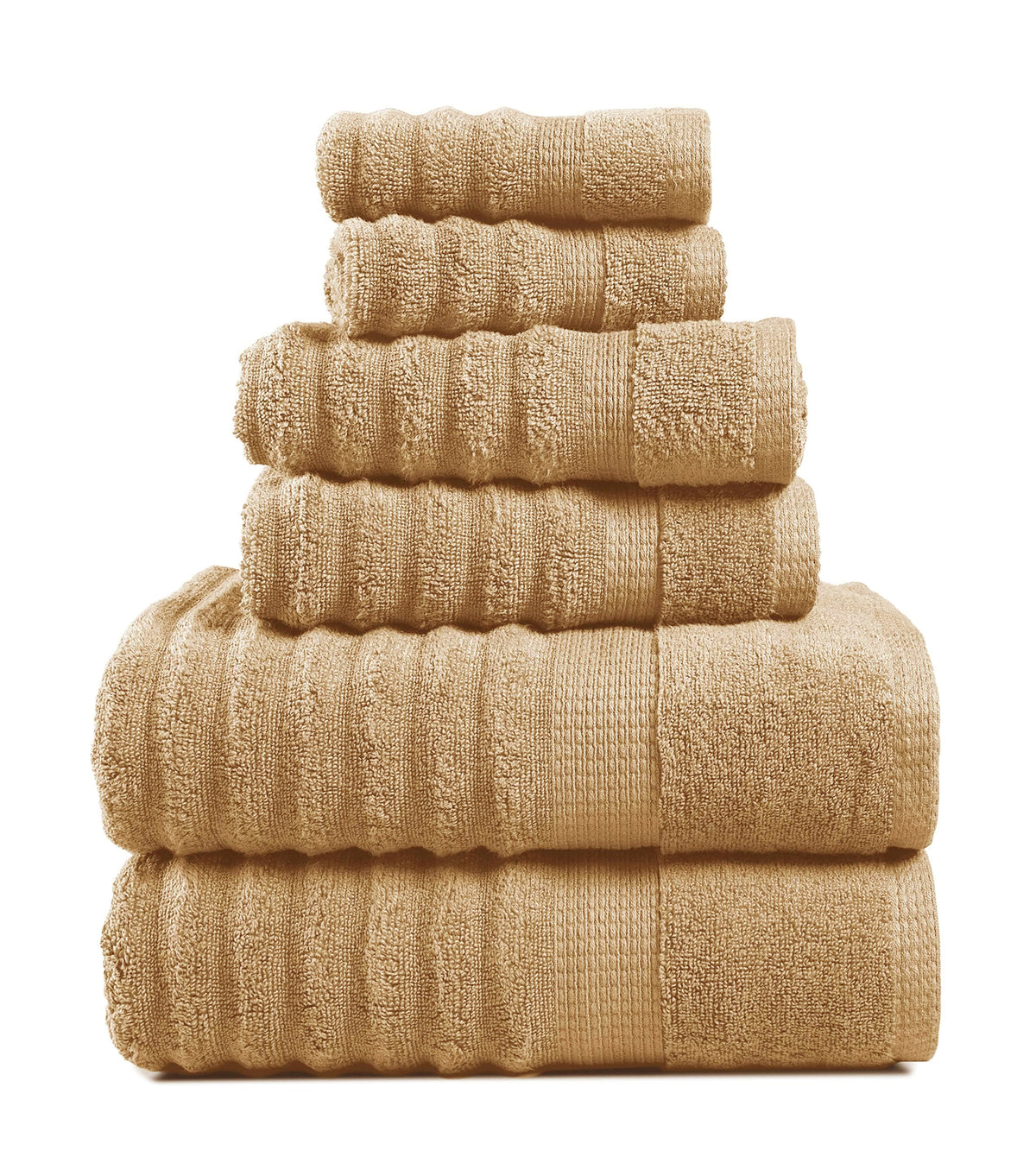 Lane Linen 6 Piece Ribbed Cotton Towel Set - Taupe