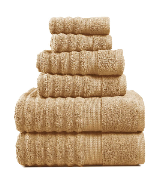 Lane Linen 6 Piece Ribbed Cotton Towel Set - Taupe