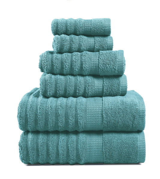 Lane Linen 6 Piece Ribbed Cotton Towel Set - Teal