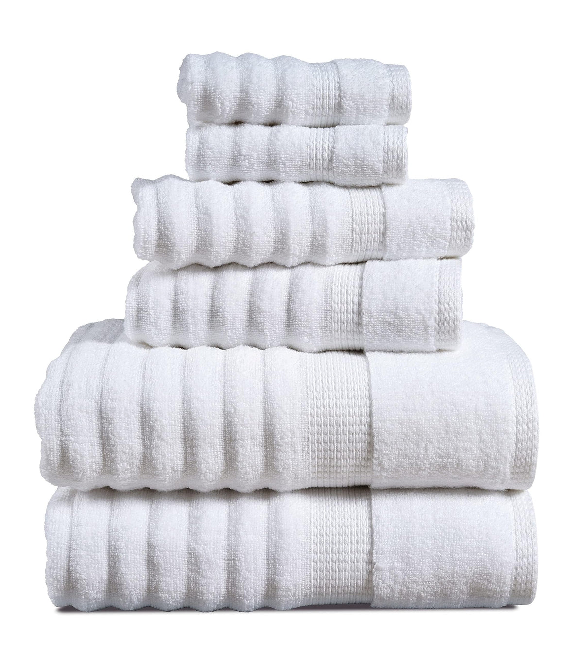 Lane Linen 6 Piece Ribbed Cotton Towel Set - White