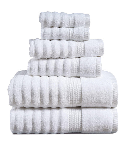 Lane Linen 6 Piece Ribbed Cotton Towel Set - White