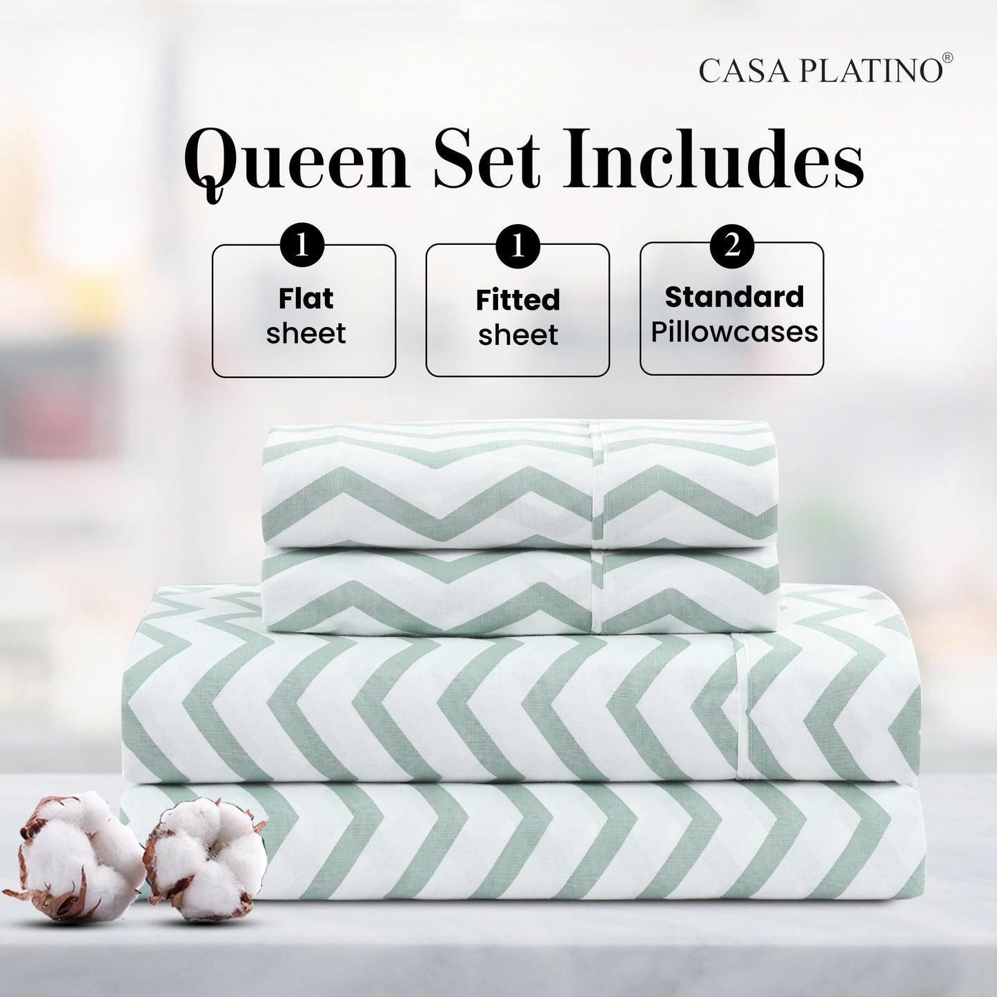 Percale Cotton Sheet Set cp-gallery: color=Chevron-cool Blue; size=Queen
