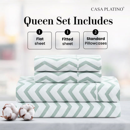 Percale Cotton Sheet Set cp-gallery: color=Chevron-cool Blue; size=Queen