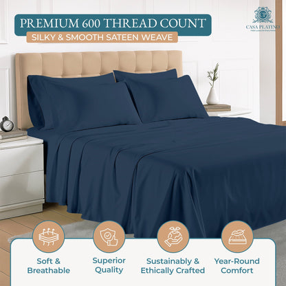 600 Thread Count Cotton Sheet Set cp-gallery: color=Estate Blue
