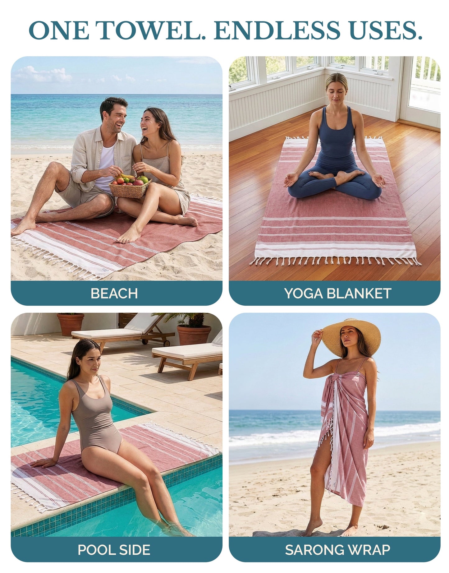 6-Piece Hammam Beach Towels Diamond Weave Set cp-gallery: color=Sand Blue; size=6 Piece Set
