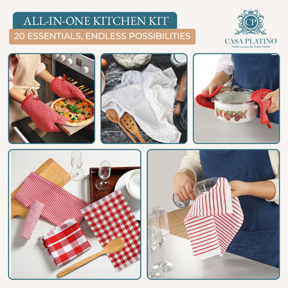 20-Piece Kitchen Towel Set Cotton Dish Towels cp-gallery: color=Red; size=20 Piece Set