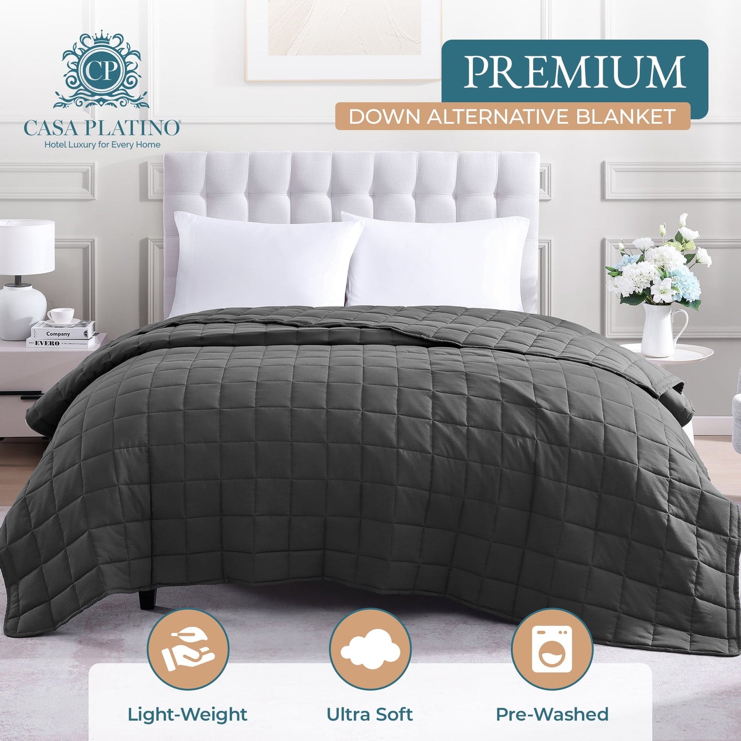 Quilted Bed Blanket cp-gallery: color=Charcoal
