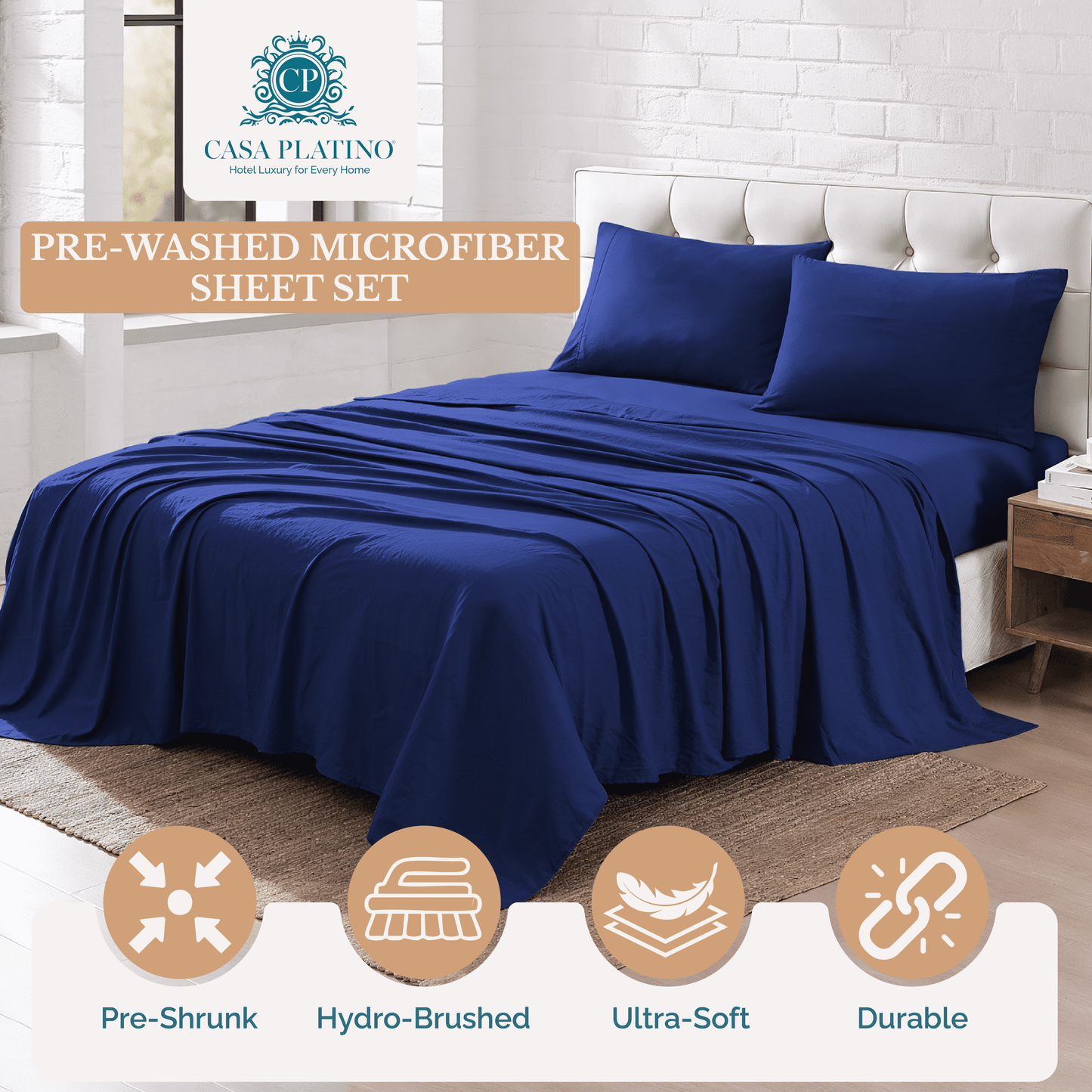 Washed Microfiber Sheet Set cp-gallery: color=Navy