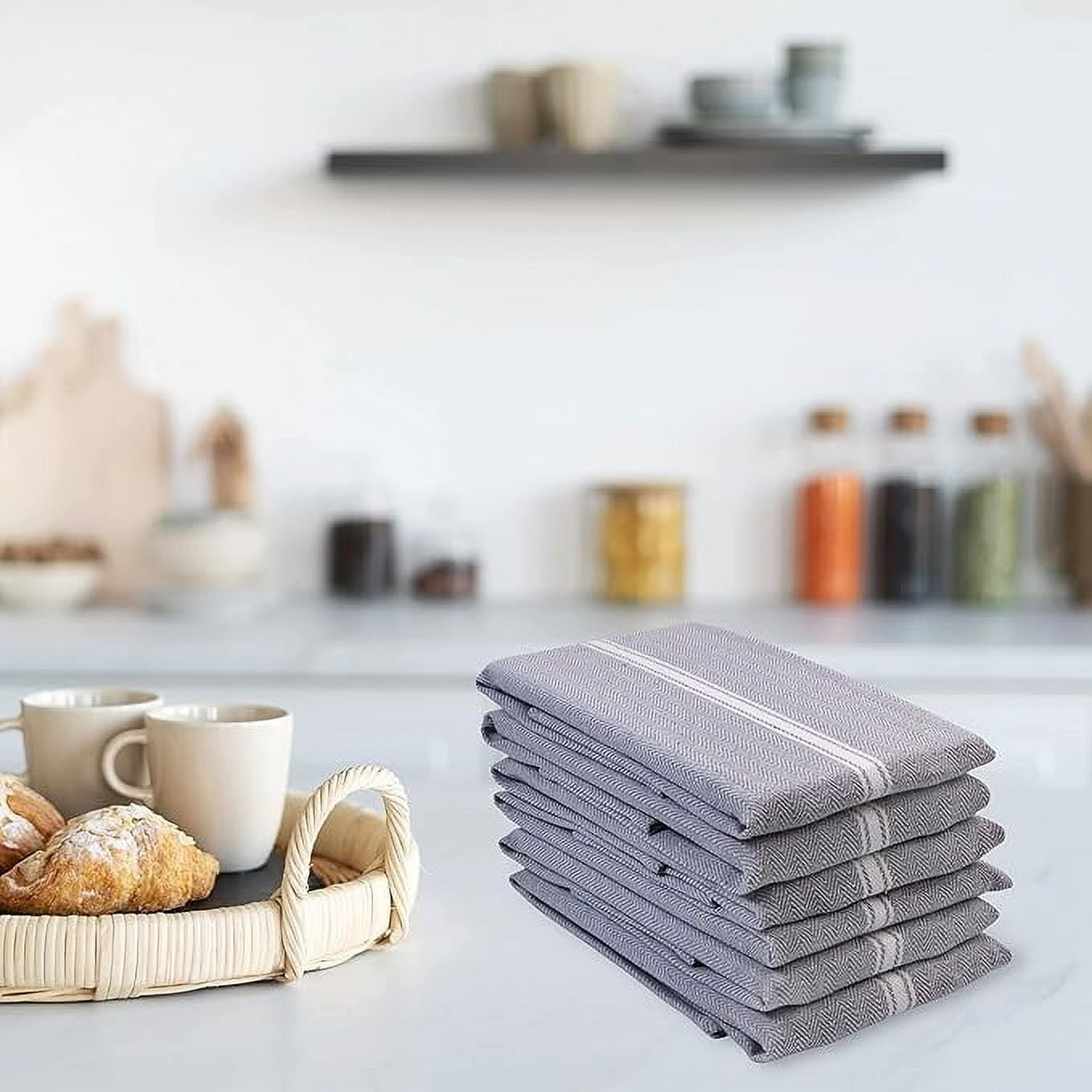 Herringbone Kitchen Towel Set cp-gallery: color=Grey Chambray; size=12 Piece Set