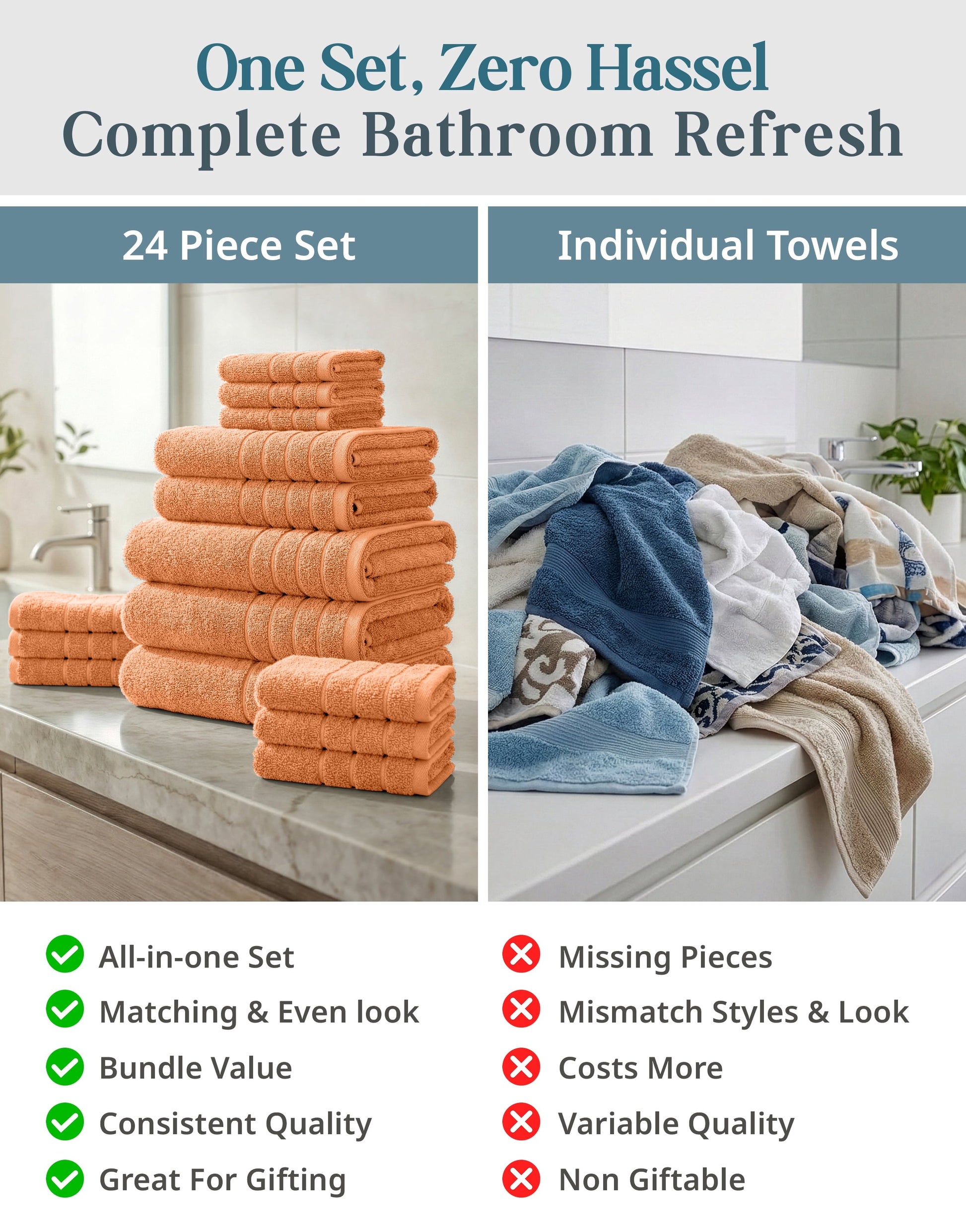 24-Piece Cotton Bath Towel Set