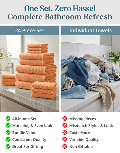 24-Piece Cotton Bath Towel Set cp-gallery: color=Peach Fuzz; size=24 Piece Set