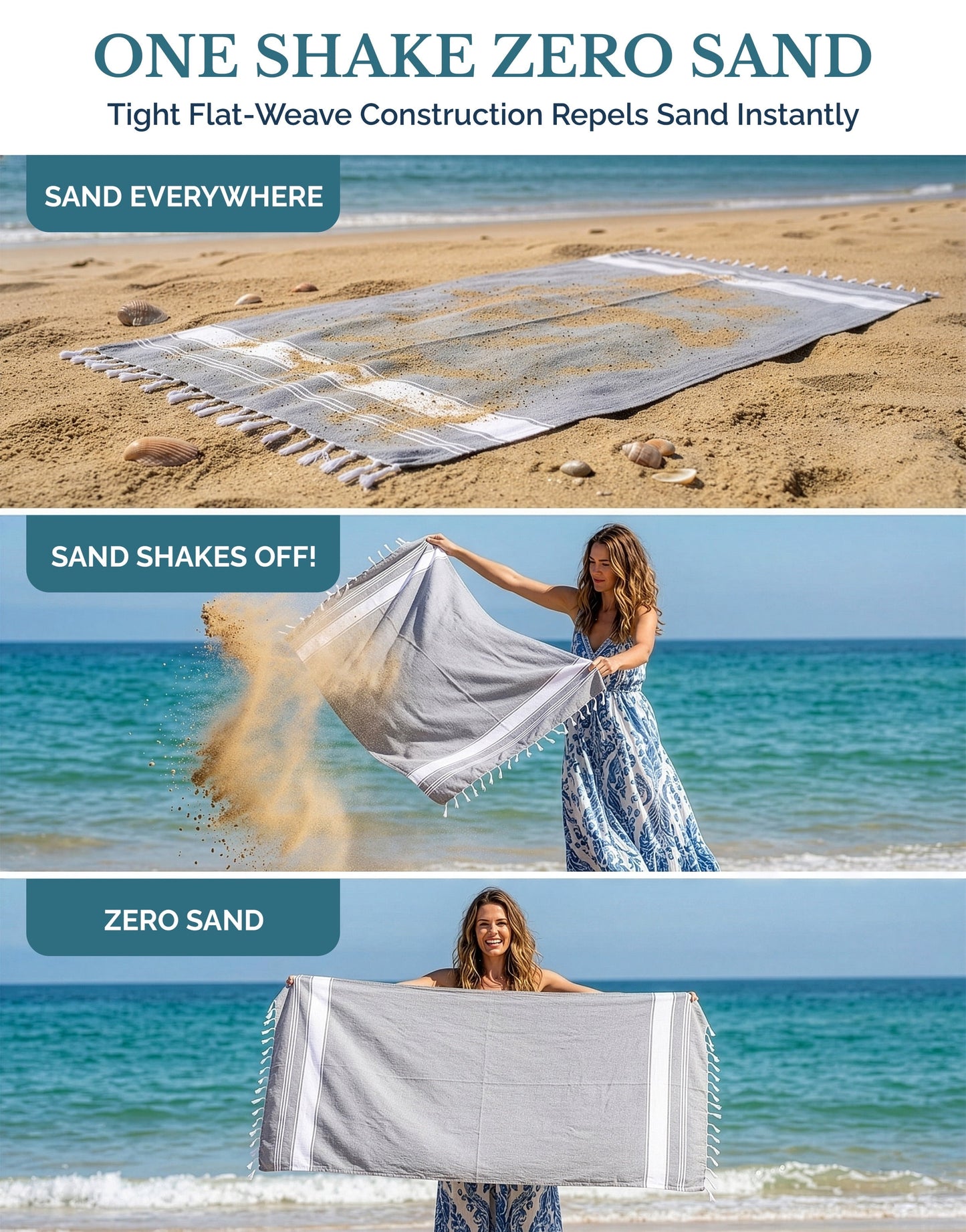 Cotton Hammam Beach Towels Multi-Pack cp-gallery: color=Grey; size=4 Piece Set