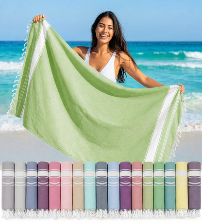 1 PIECE TURKISH BEACH TOWEL-JADE-LIME