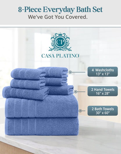 8-Piece Cotton Bath Towel Set cp-gallery: color=Cerulean Blue; size=8 Piece Set