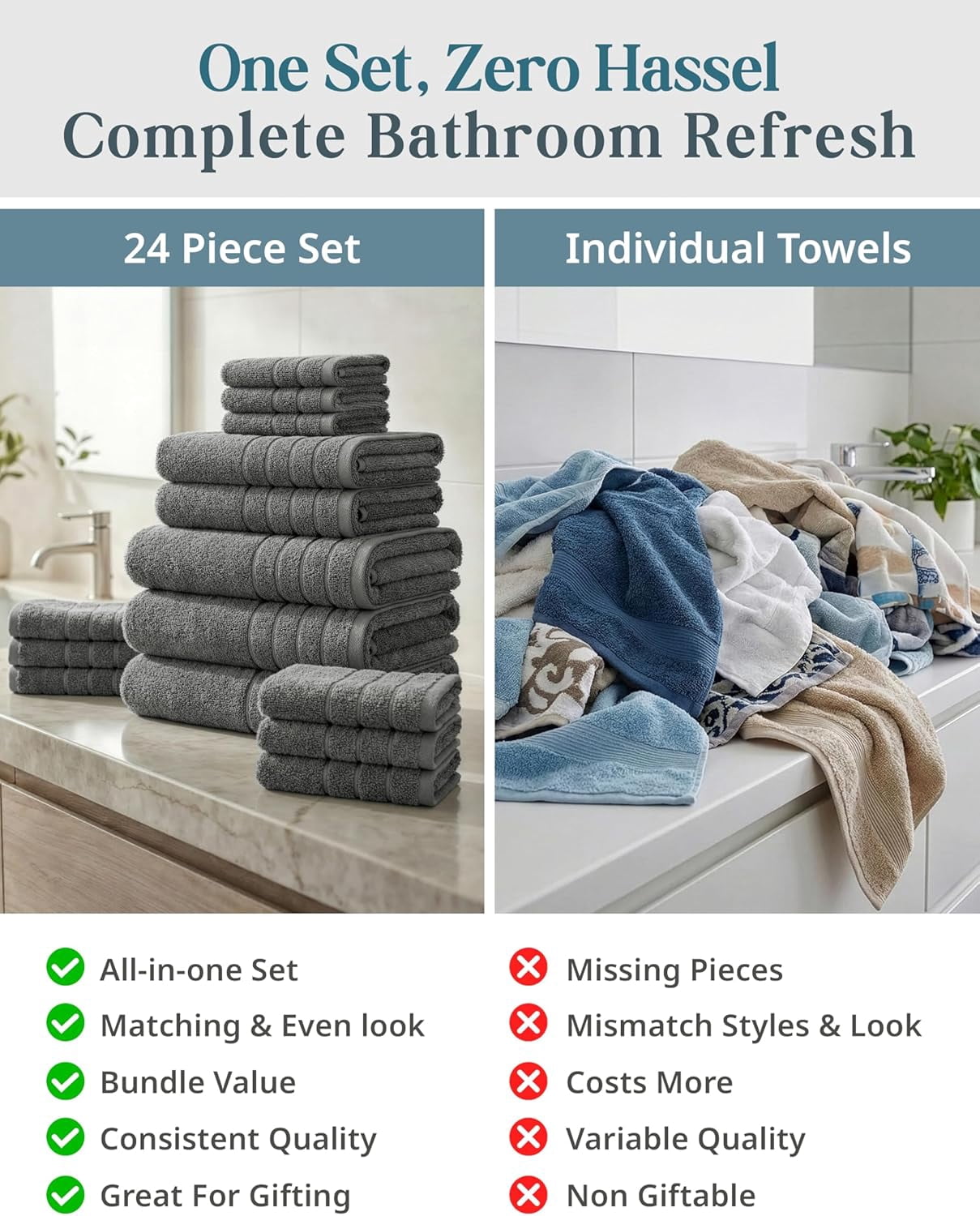 24-Piece Cotton Bath Towel Set