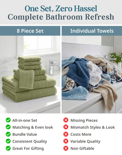 8-Piece Cotton Bath Towel Set cp-gallery: color=Oil Green; size=8 Piece Set