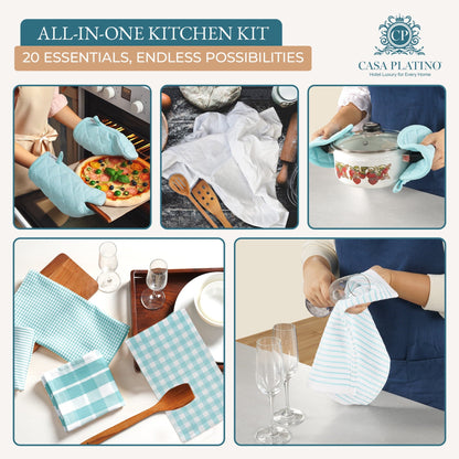 20-Piece Kitchen Towel Set Cotton Dish Towels cp-gallery: color=Aqua; size=20 Piece Set